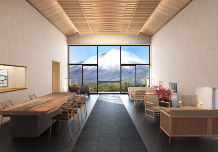 【ロビーラウンジ】絶景の富士山が窓一面に。季節の美しい表情をお楽しみいただけます