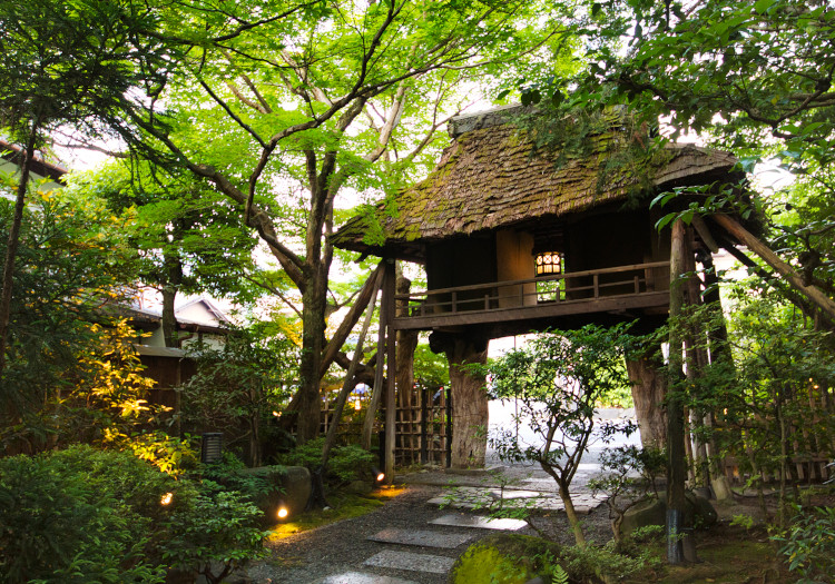 約600坪の広さを有する日本庭園。門をくぐると、鬱蒼とした緑の異空間が広がっています