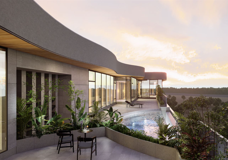 夕景に染まるルーフトッププール。双葉を感じ、心身を解き放つ極上のリトリート空間