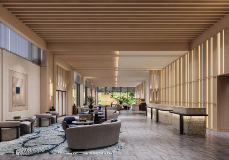 伝統的な格子細工とモダンな空間美。開放的なロビーが、訪れる全ての方を魅了します