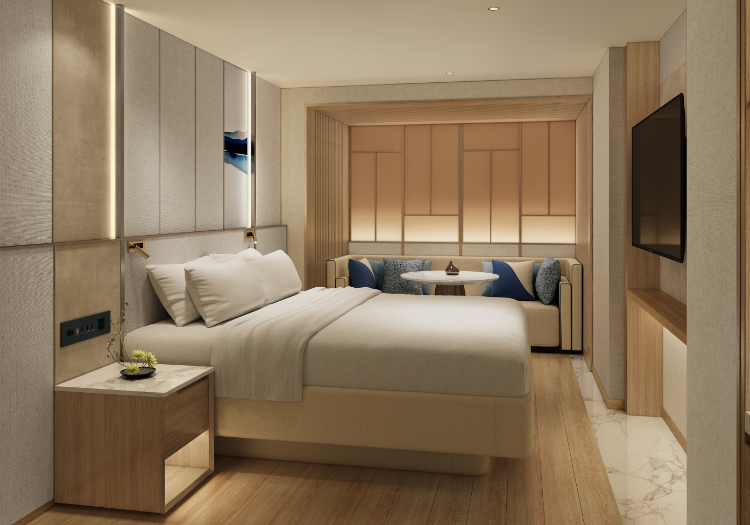 和の意匠とモダンな機能美が融合。ゲストに極上の安らぎを提供する客室空間