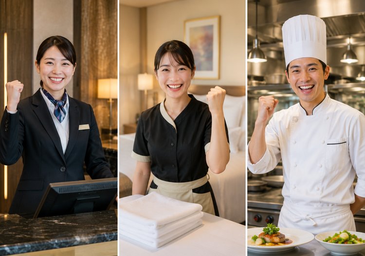 フロント・客室・調理、それぞれの持ち場で輝くスタッフたち（※スタッフイメージ）