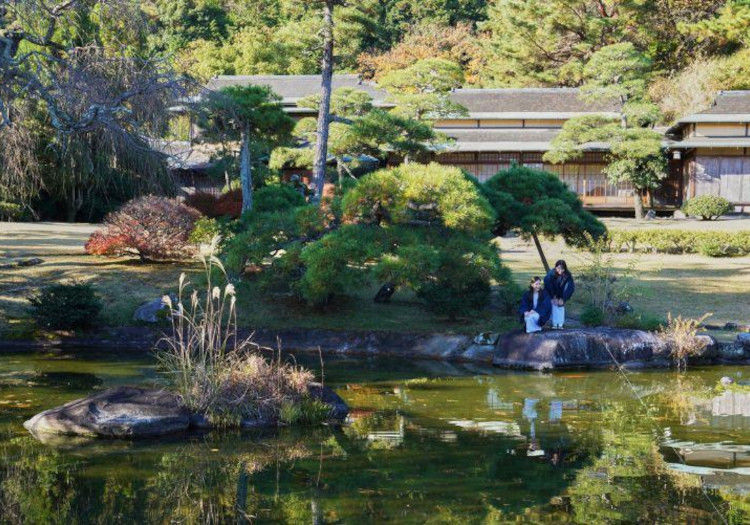 3,000坪の広さを誇る日本庭園。四季の移ろいが感じられます